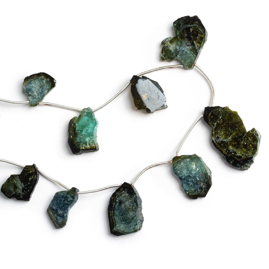 Green Tourmaline Natural Slices 8 inch 9 beads - The Bead Traders