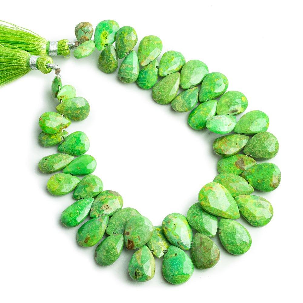 Green Turquoise Faceted Pear Beads 8 inch 45 pieces - The Bead Traders