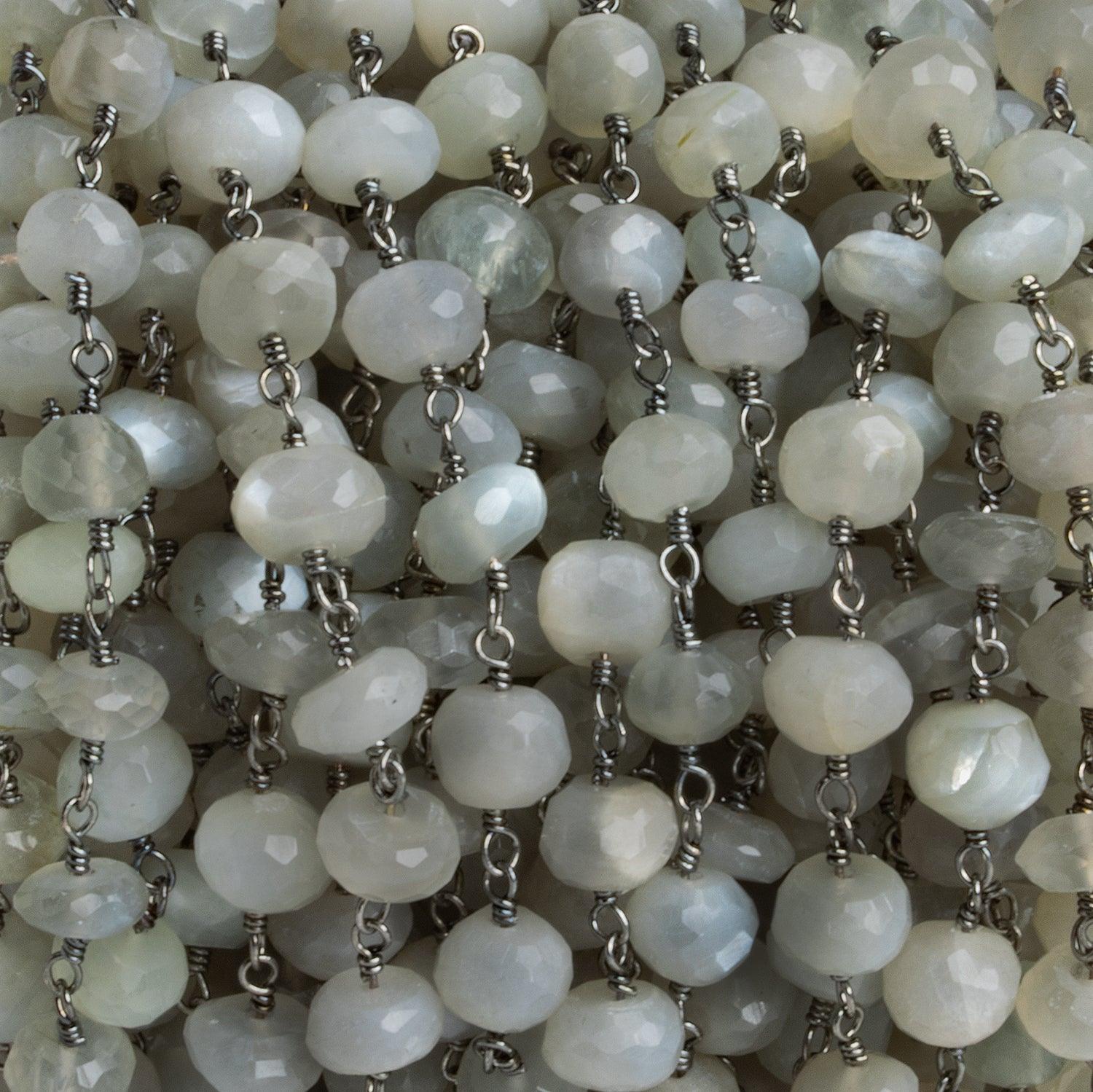 Grey Moonstone faceted rondelle Black Gold Chain by the foot - The Bead Traders