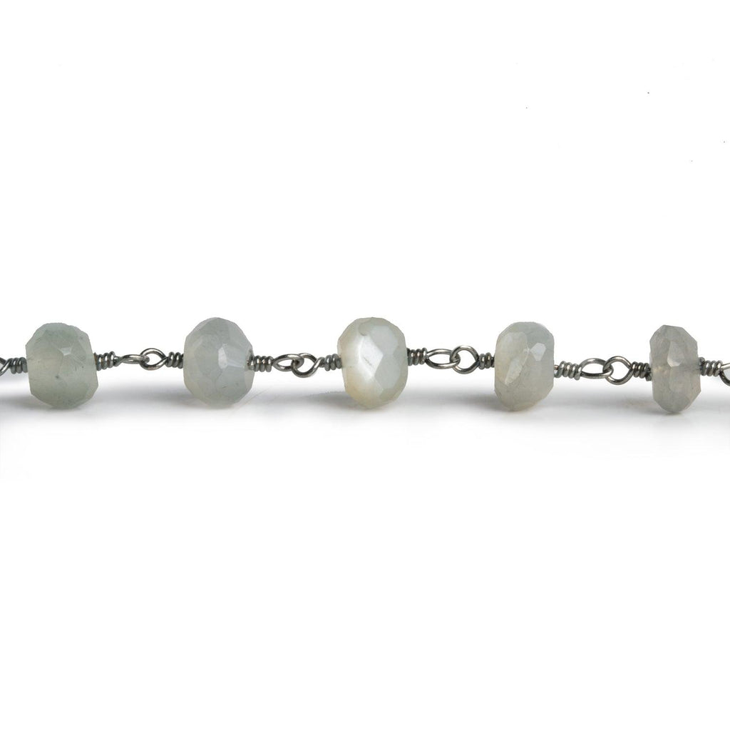 Grey Moonstone faceted rondelle Black Gold Chain by the foot - The Bead Traders
