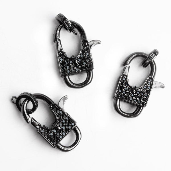Gunmetal Tone Brass CZ Pave Lobster Clasp 1 Piece
