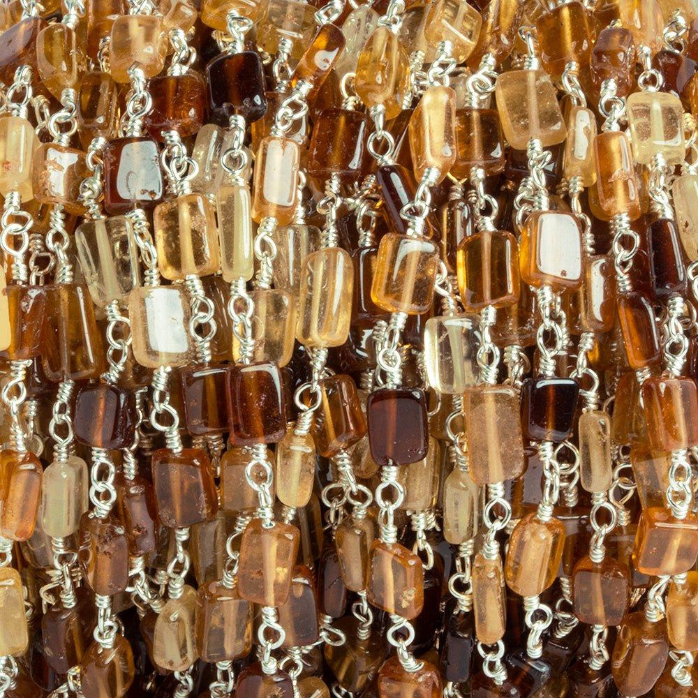 Hessonite Garnet Rectangles Silver Chain by the Foot 25 pieces - The Bead Traders