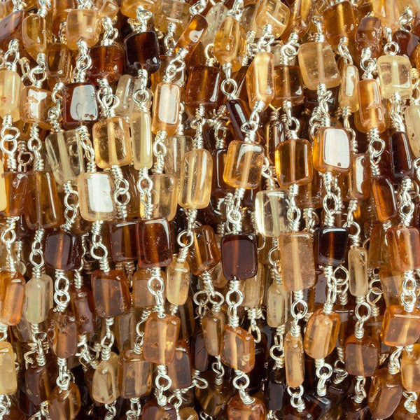 Hessonite Garnet Rectangles Silver Chain by the Foot 25 pieces