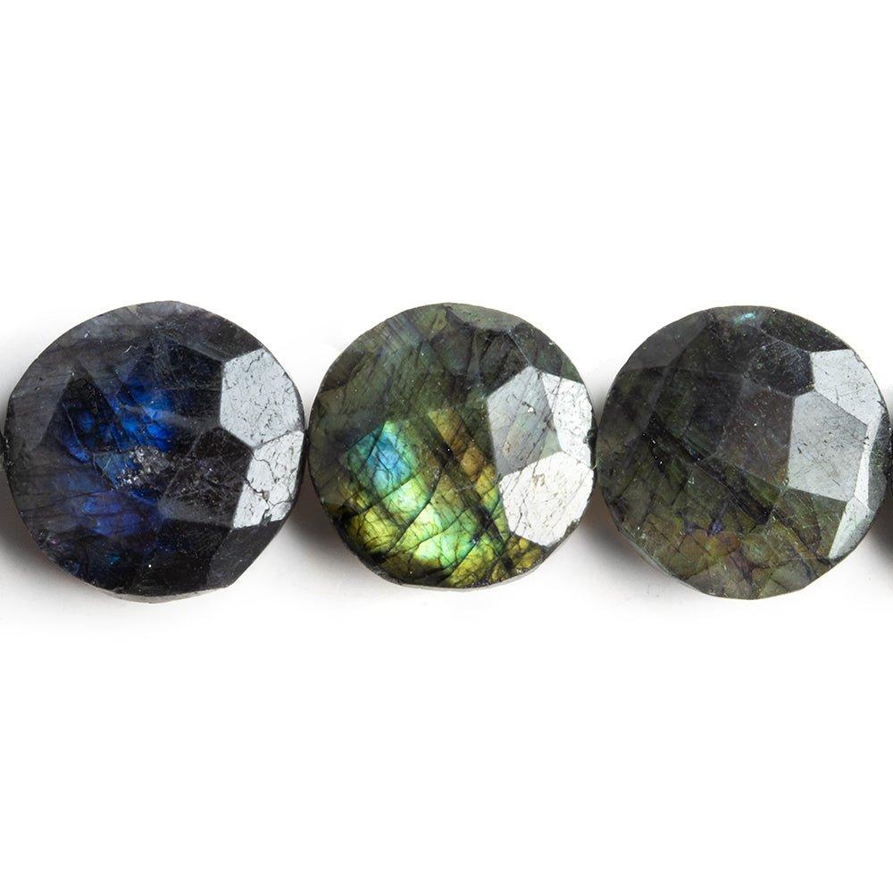 Indigo Labradorite Faceted Coin Beads 8 inch 14 pieces - The Bead Traders