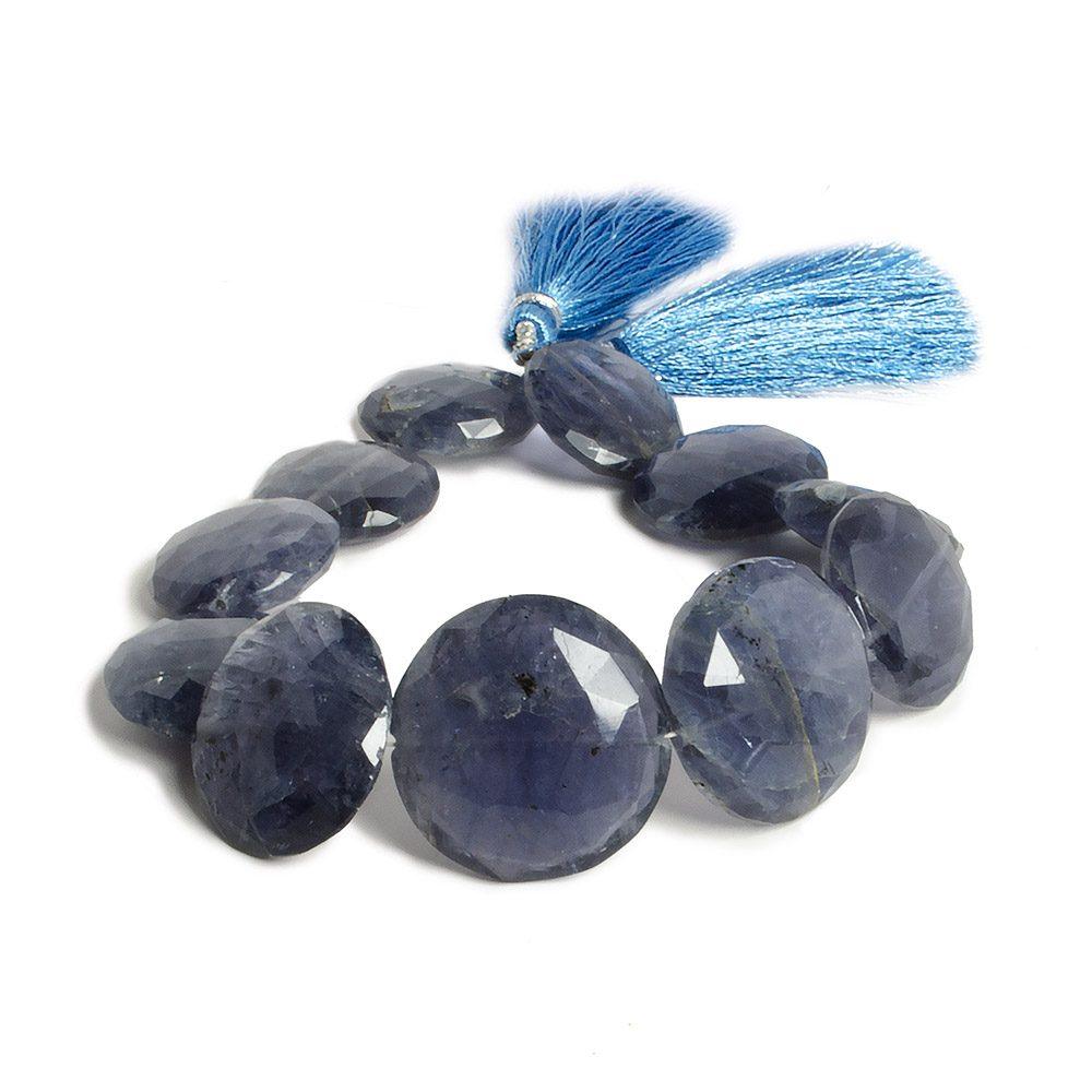 Iolite faceted coin beads 8 inch 11 pieces - The Bead Traders