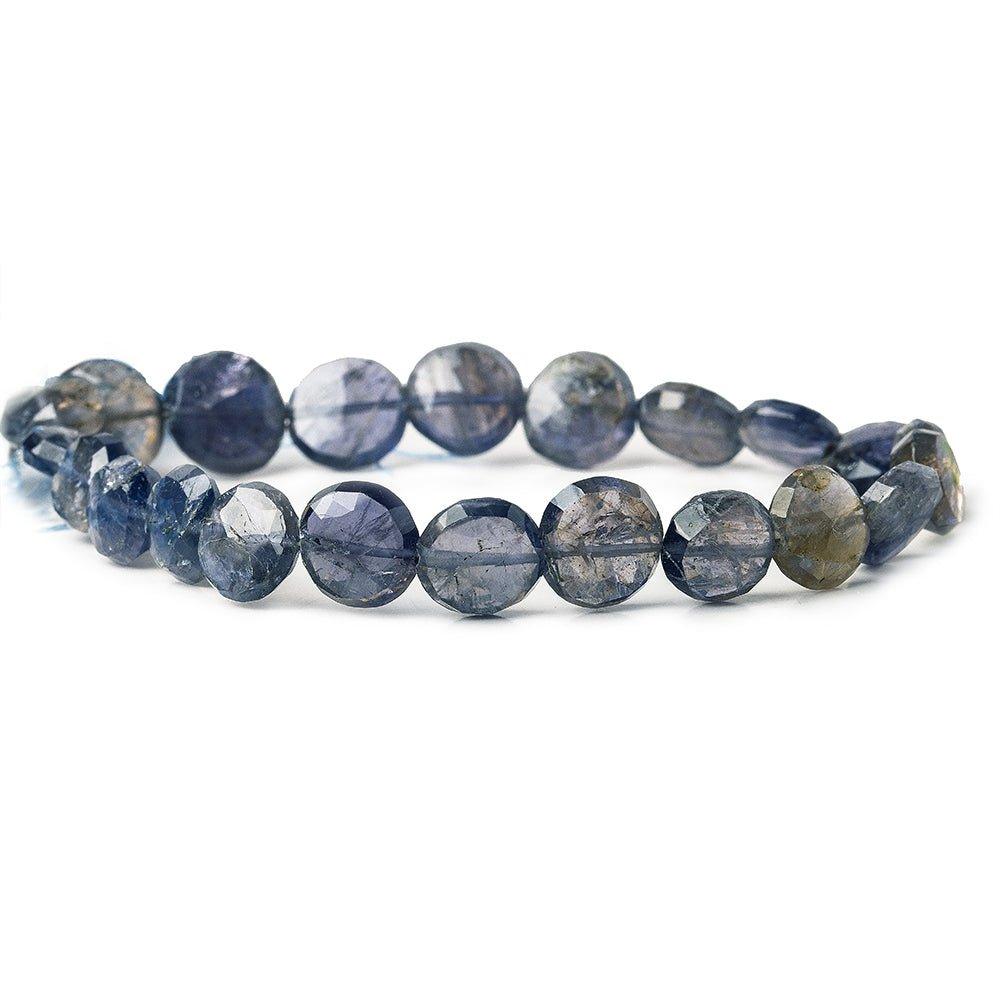 Iolite Faceted Coin Beads, 8 inch, 8-11mm diameter, 22 pieces - The Bead Traders