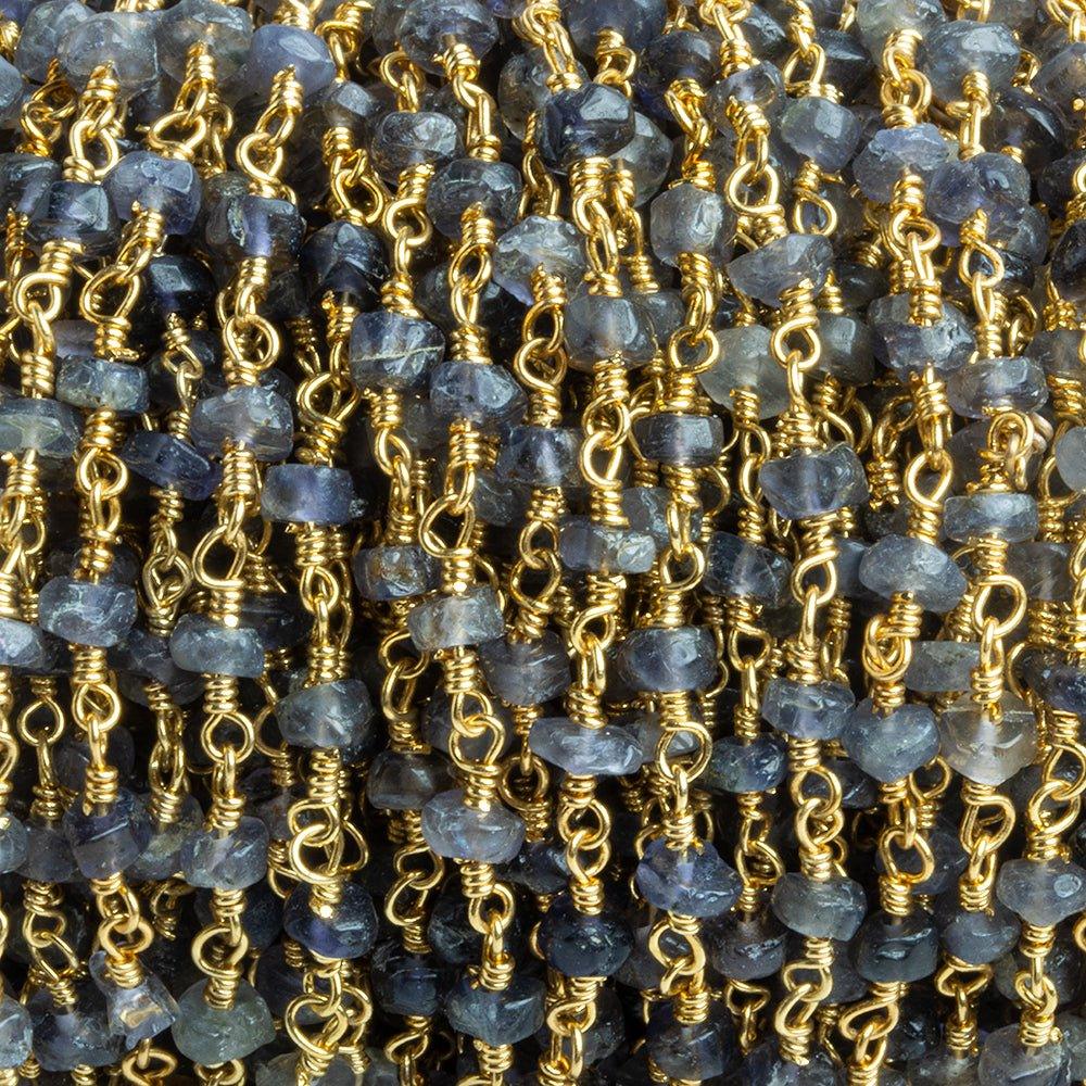 Iolite Faceted Rondelle Gold Plated Chain by the Foot 37 pieces - The Bead Traders