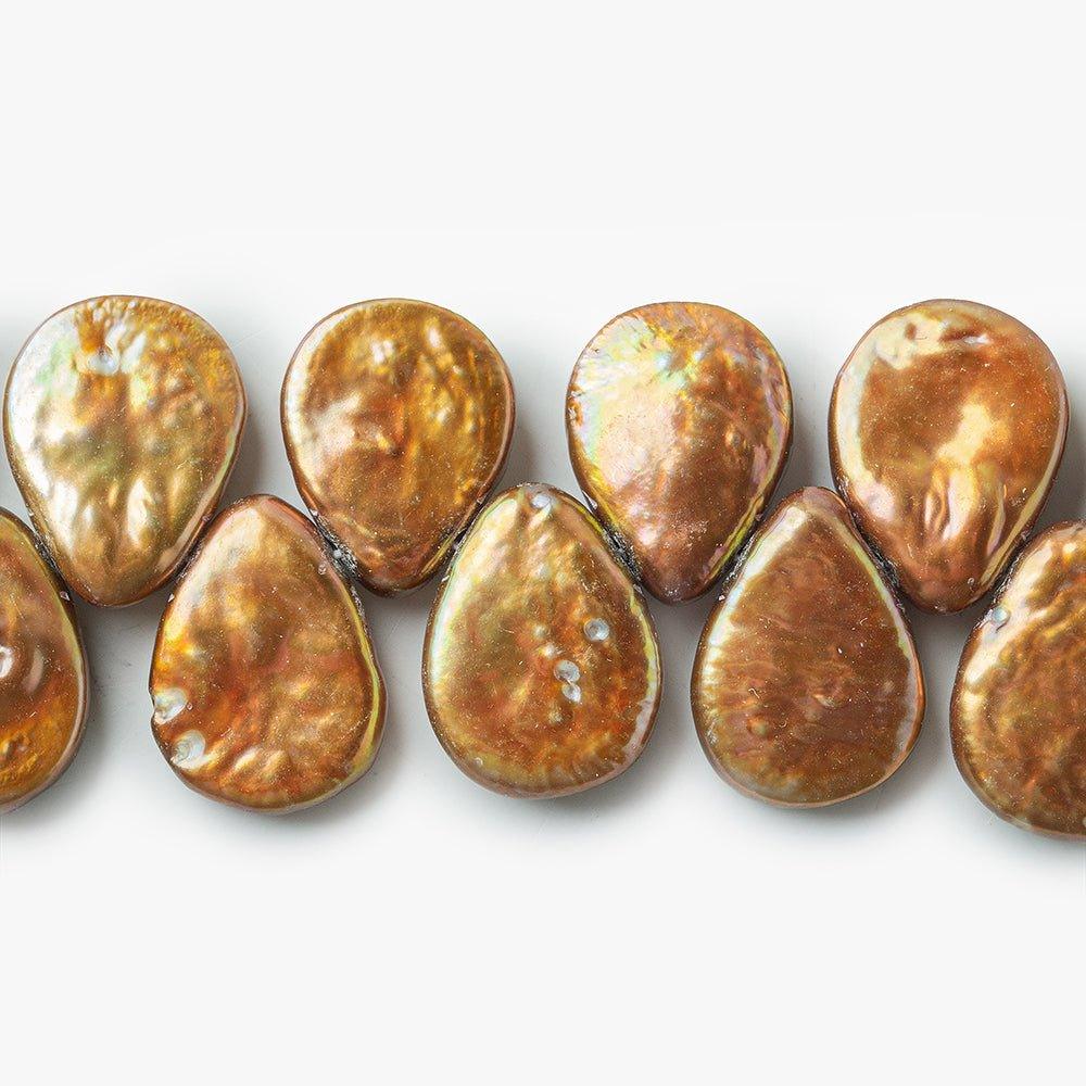 Iridescent Copper Freshwater Pearls Top Drilled Flat Pears - The Bead Traders