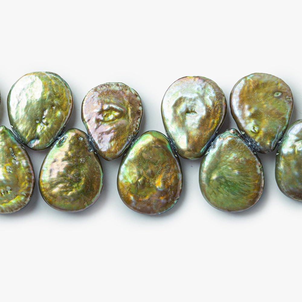 Iridescent Sage Freshwater Pearls Top Drilled Flat Pears - The Bead Traders