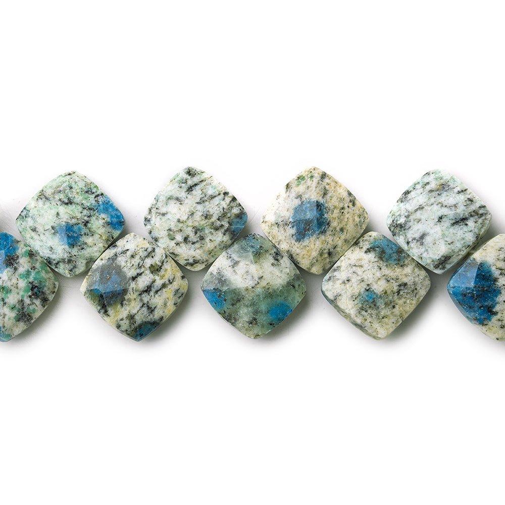 K2 Azurite Granite "K2 Jasper" faceted pillow beads 8 inch 25 beads 12x12mm - The Bead Traders