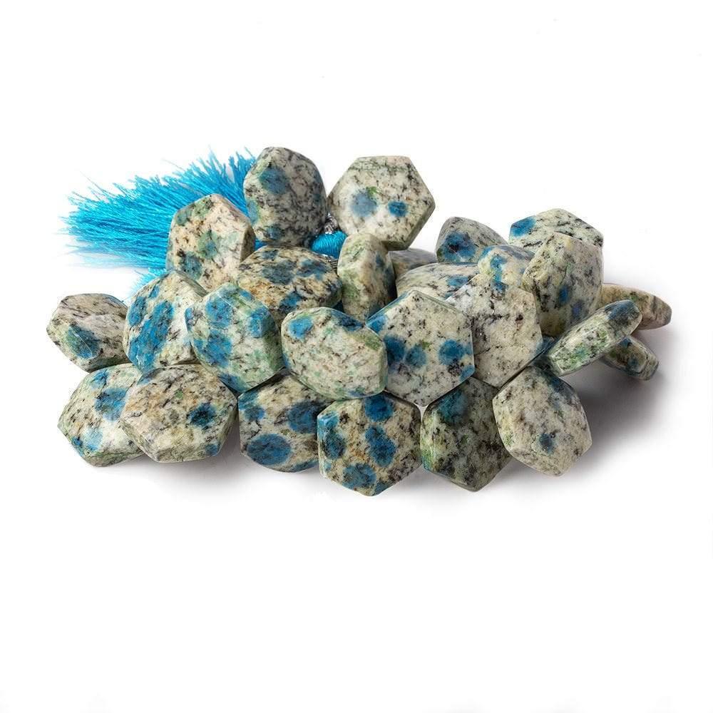 K2 Azurite Granite "K2 Jasper" plain hexagon beads 7 inch 32 beads 15x15mm - The Bead Traders