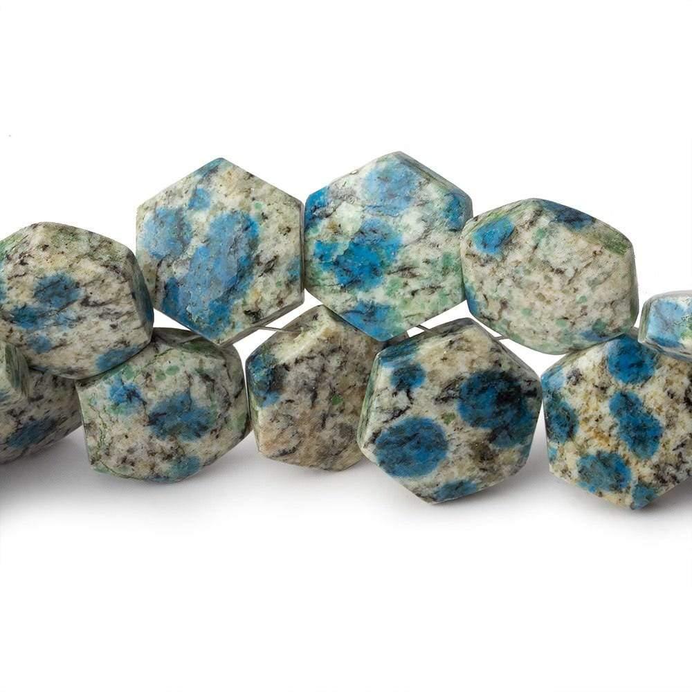 K2 Azurite Granite "K2 Jasper" plain hexagon beads 7 inch 32 beads 15x15mm - The Bead Traders