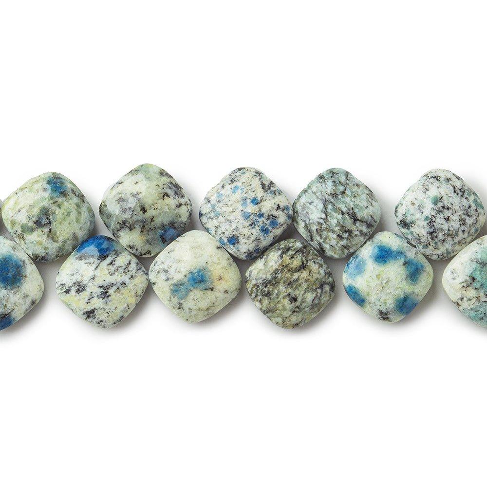 K2 Azurite Granite "K2 Jasper" plain pillow beads 8 inch 29 beads 12x12mm - The Bead Traders