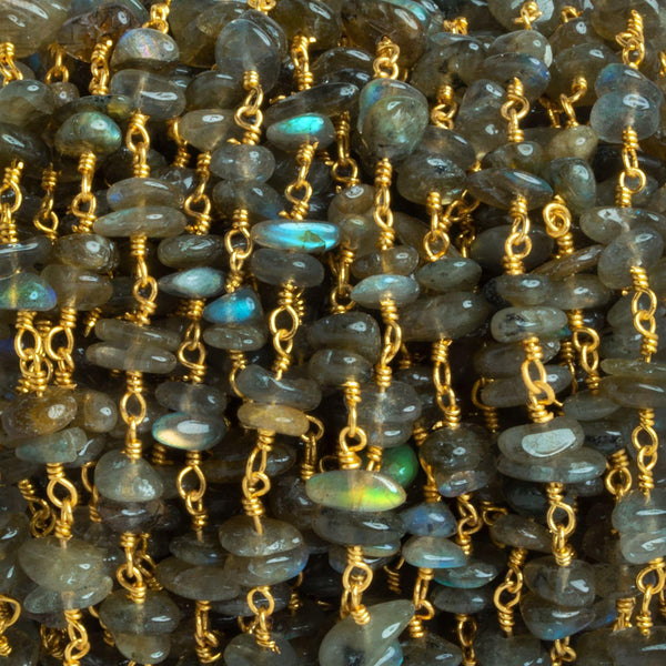 Labradorite Double Nugget Gold Chain 60 pieces