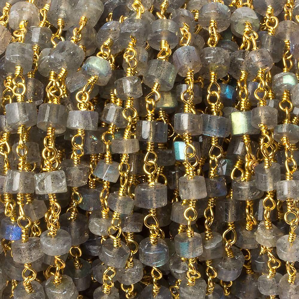 Labradorite Faceted Heshi Gold plated Chain by the foot 33 pieces - The Bead Traders