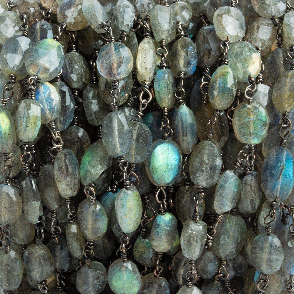 Labradorite Faceted Oval Black Gold Chain by the Foot 22 pieces - The Bead Traders