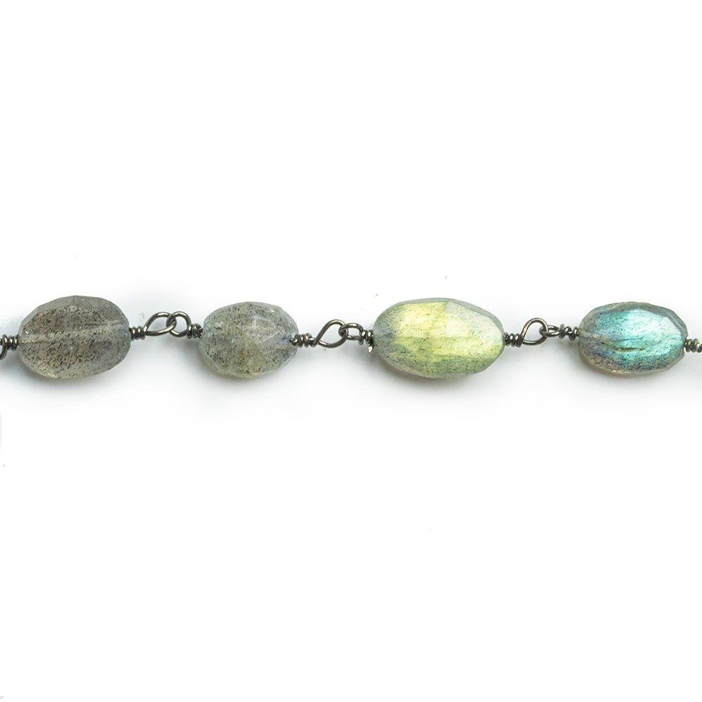 Labradorite Faceted Oval Black Gold Chain by the Foot 22 pieces - The Bead Traders