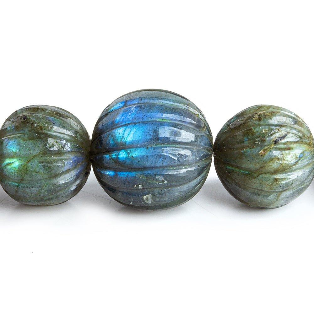 Labradorite hand carved melon beads 20 inch 11.5-18.5mm 39 pieces - The Bead Traders