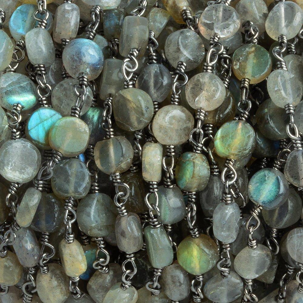 Labradorite Plain Coin Black Gold Plated Chain by the Foot 24 pieces - The Bead Traders