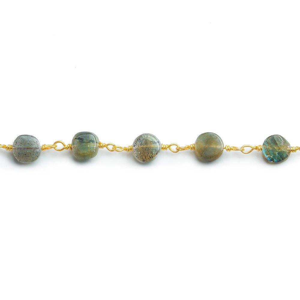 Labradorite Plain Coin Gold Plated Chain by the Foot 24 pieces - The Bead Traders