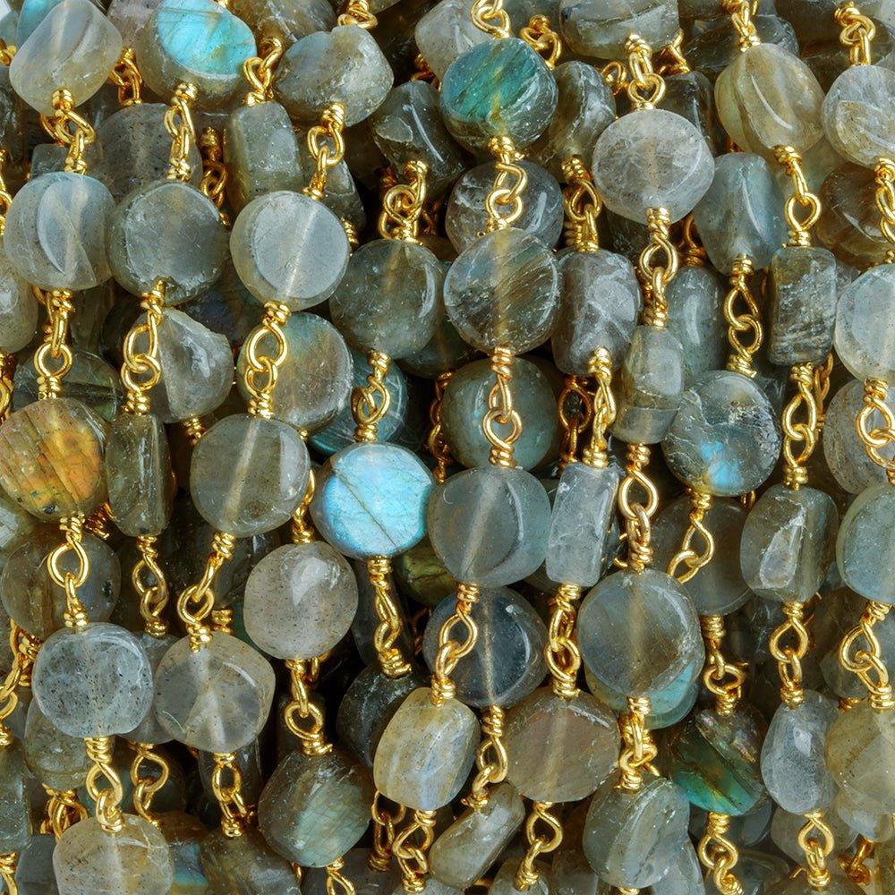 Labradorite Plain Coin Gold Plated Chain by the Foot 24 pieces - The Bead Traders