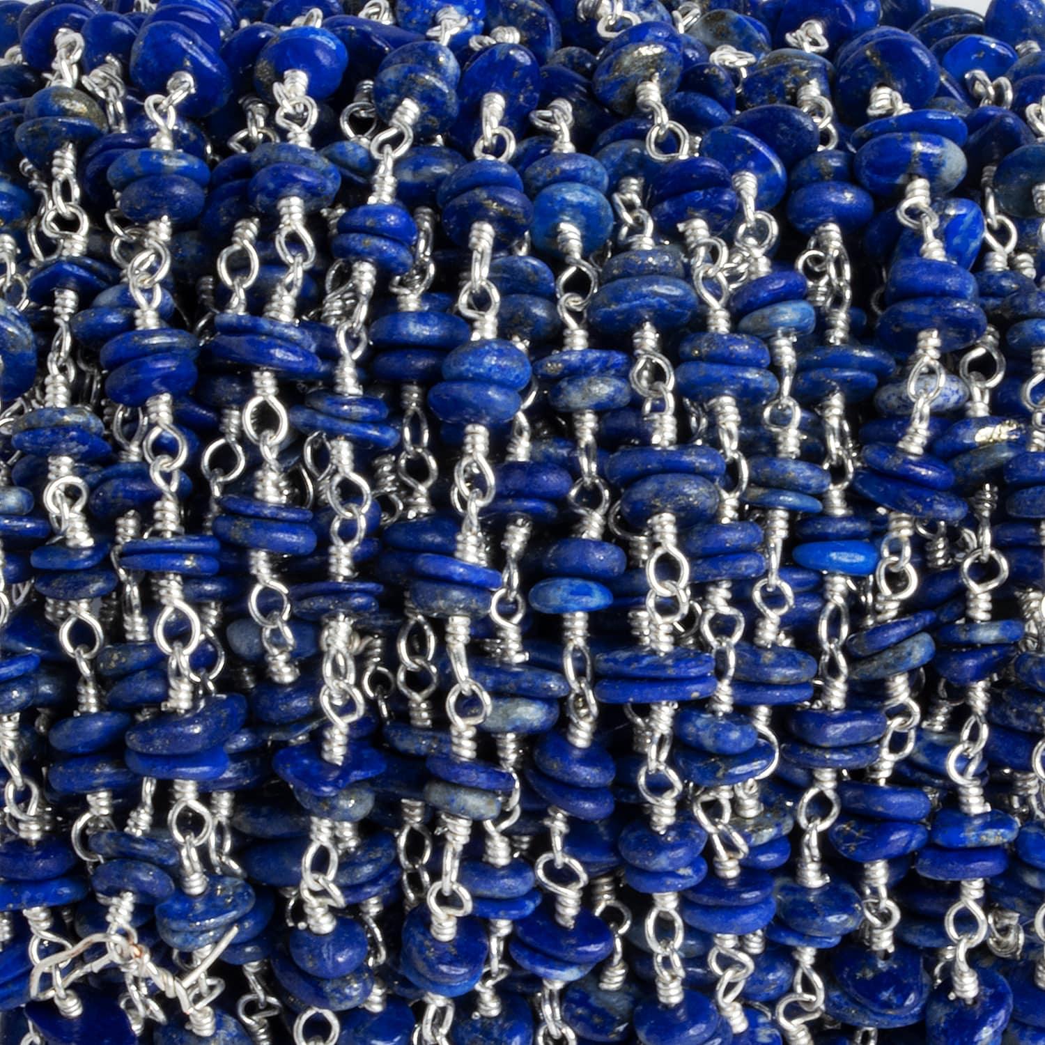 Lapis Lazuli Double Nugget Silver Chain 64 pieces - The Bead Traders
