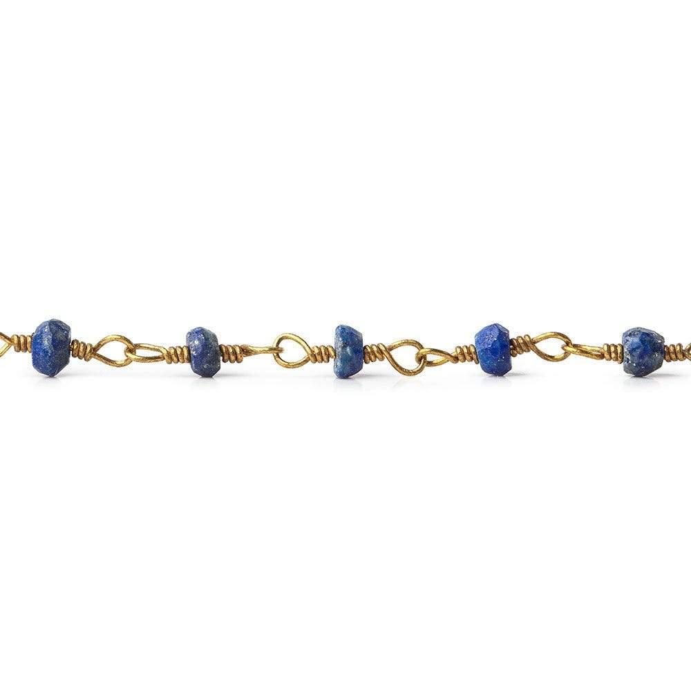 Lapis Lazuli faceted rondelle Brass Chain by the foot 33 pieces - The Bead Traders
