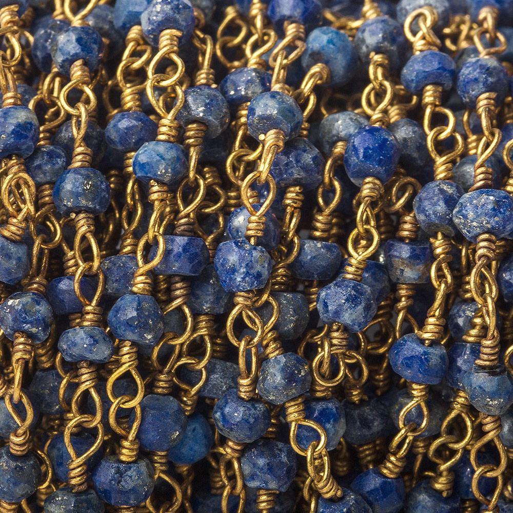 Lapis Lazuli faceted rondelle Brass Chain by the foot 33 pieces - The Bead Traders