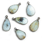 Large Black Gold Leafed Carved Blue Peruvian Opal Pear Pendant - The Bead Traders