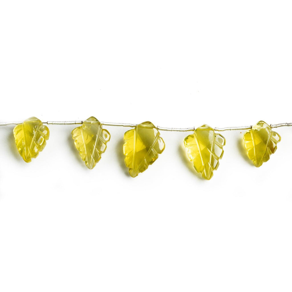 Lemon Quartz Carved Leaves 7.5 inch 13 beads - The Bead Traders