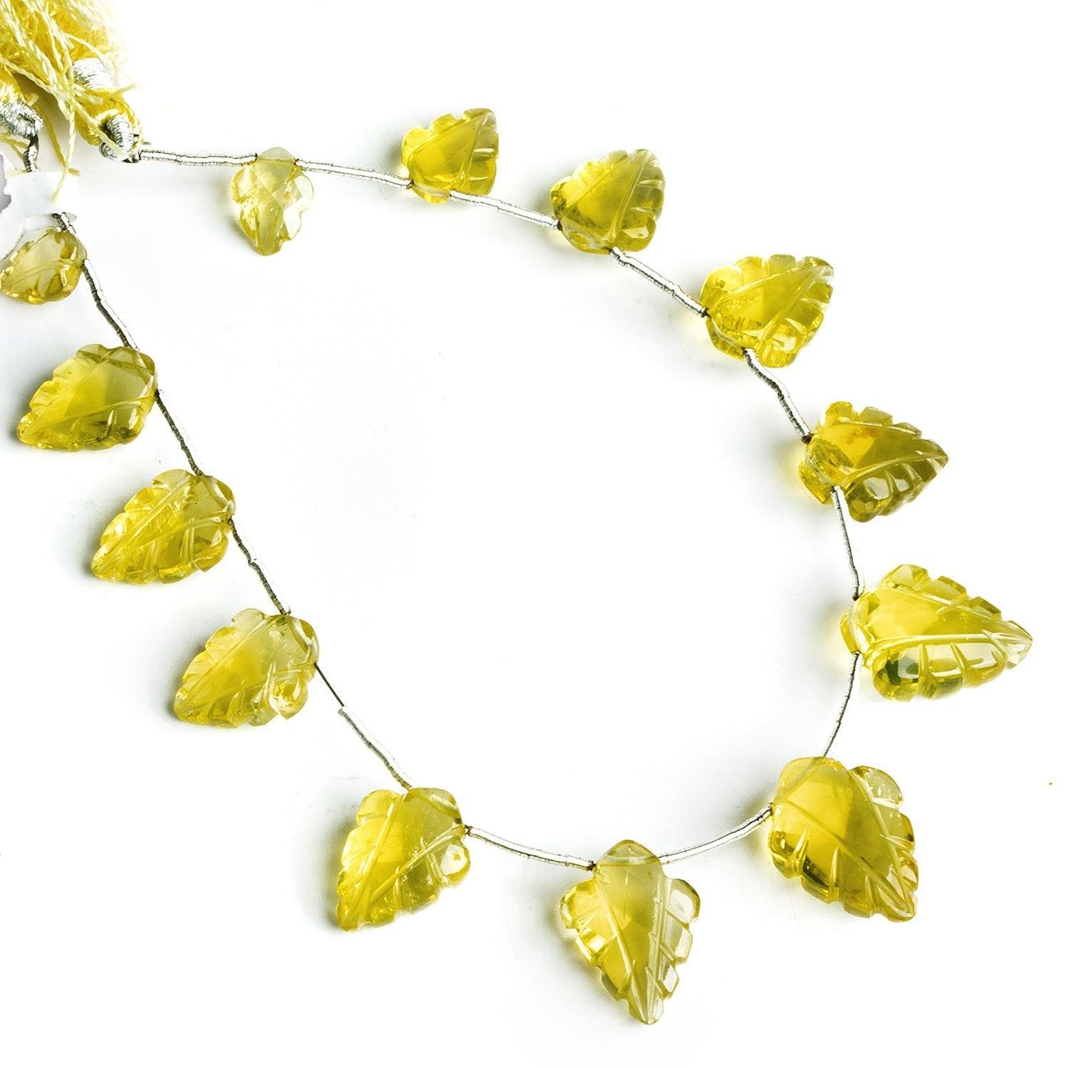Lemon Quartz Carved Leaves 7.5 inch 13 beads - The Bead Traders
