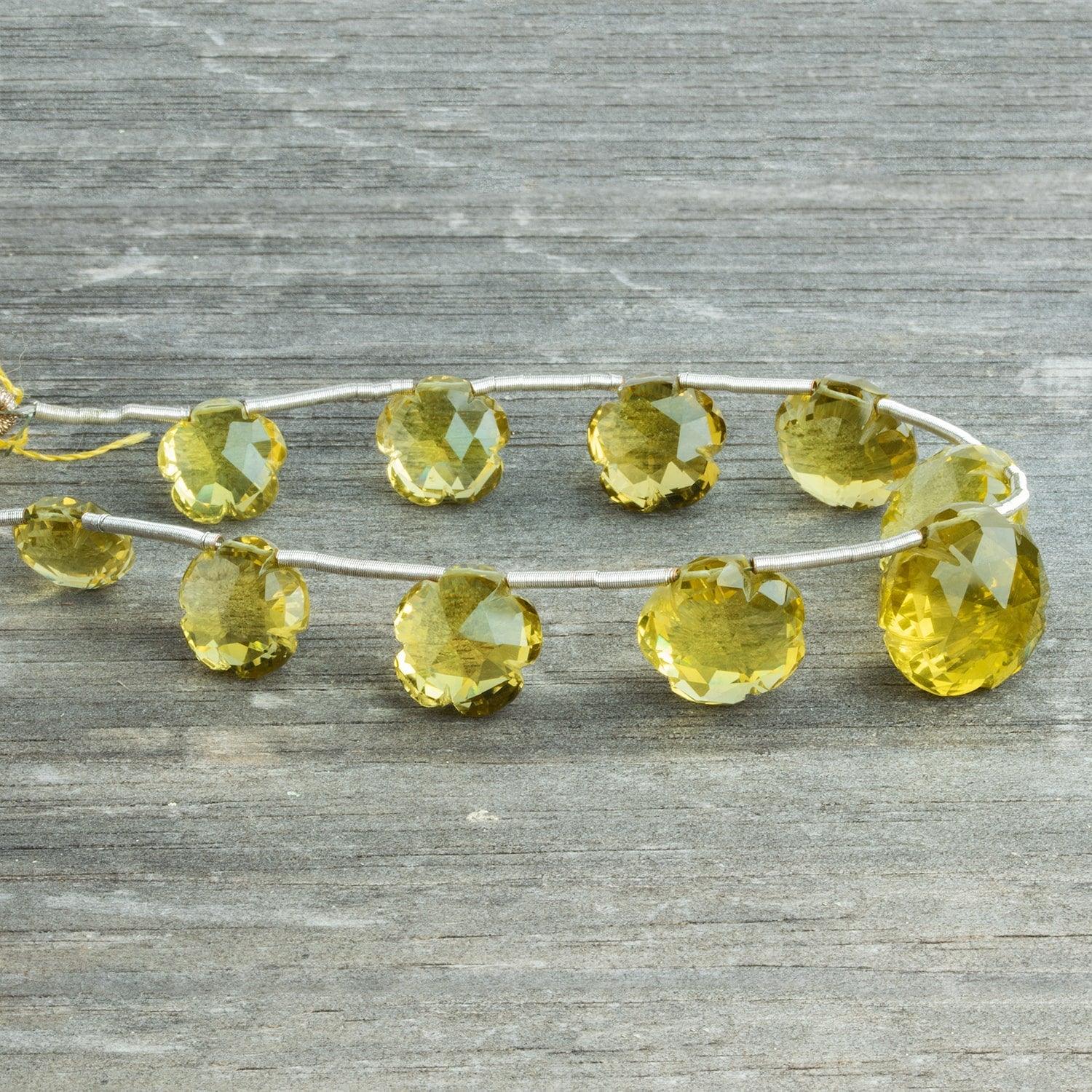 Lemon Quartz Faceted Flower 7 inch 10 beads - The Bead Traders