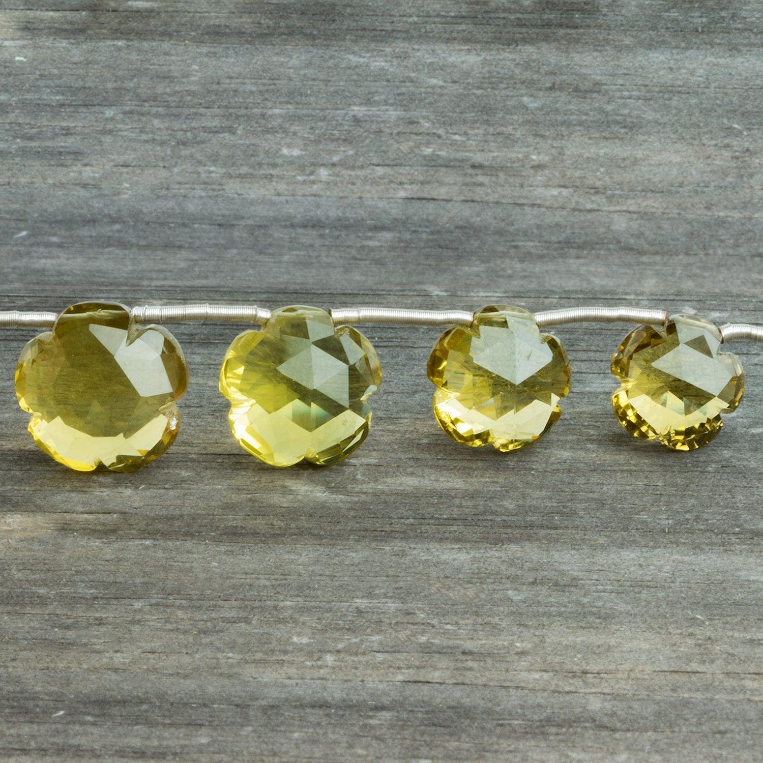 Lemon Quartz Faceted Flower 7 inch 10 beads - The Bead Traders