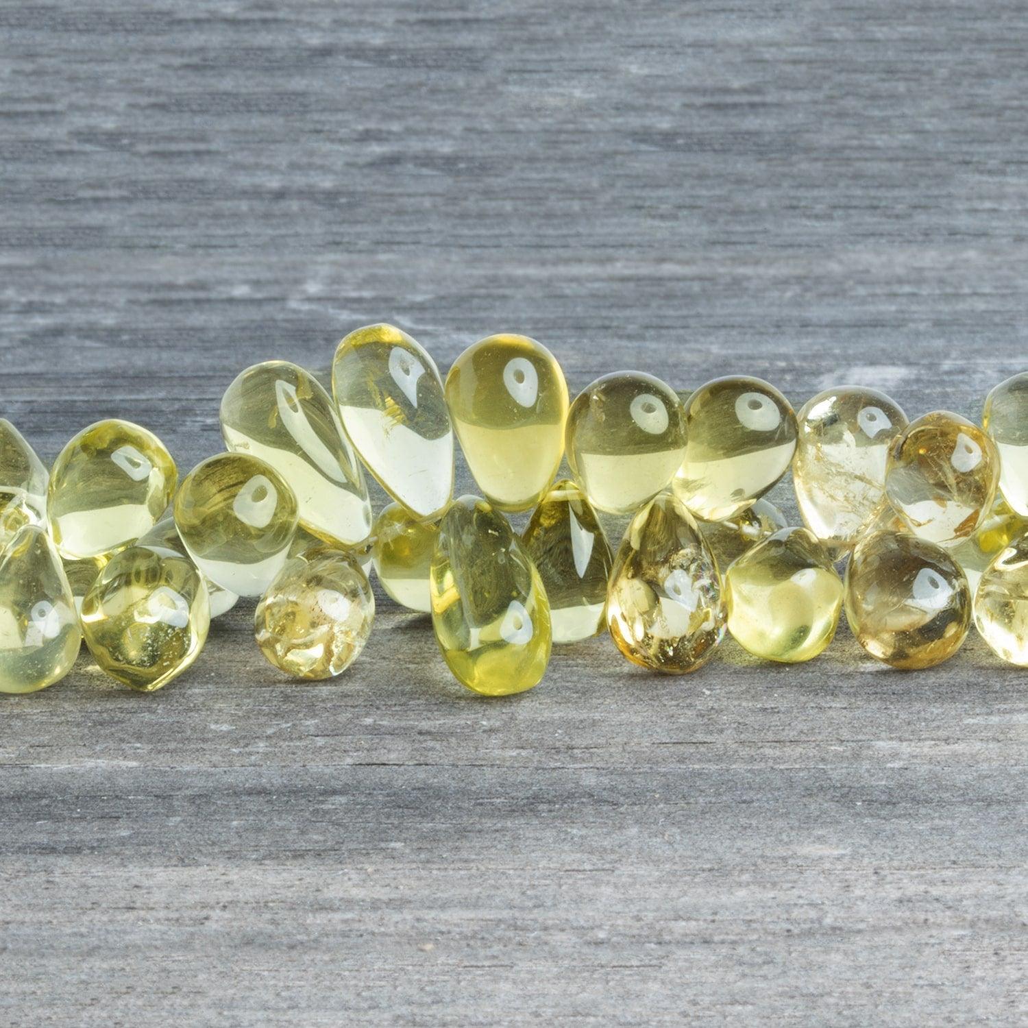 Lemon Quartz Plain Teardrops 8 inch 65 beads - The Bead Traders