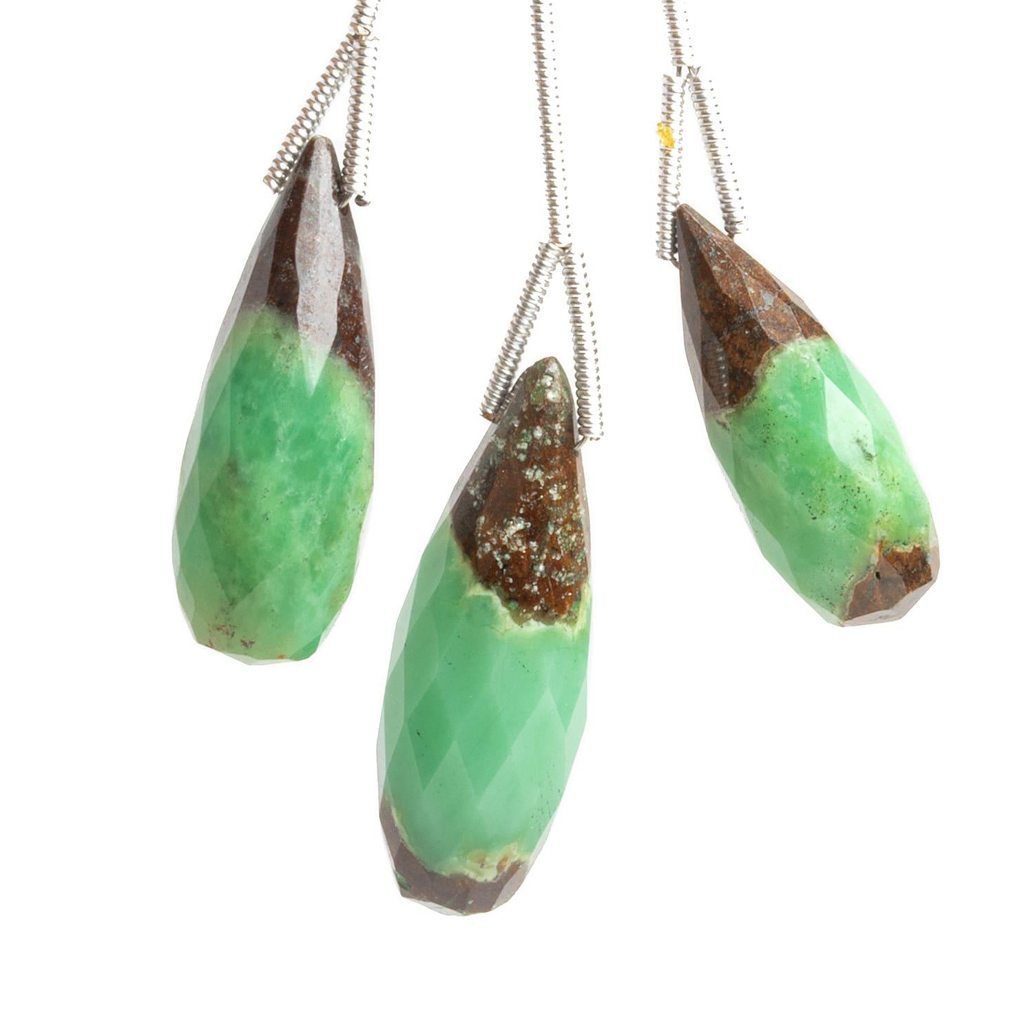 Light Chrysoprase w/ Matrix Teardrop Focal Beads 3 Pieces - The Bead Traders