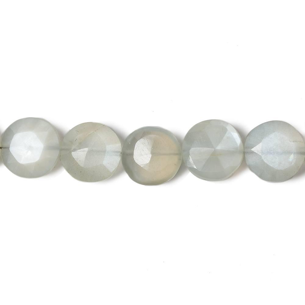 Light Grey Moonstone faceted coin beads 8 inch 23 pieces - The Bead Traders