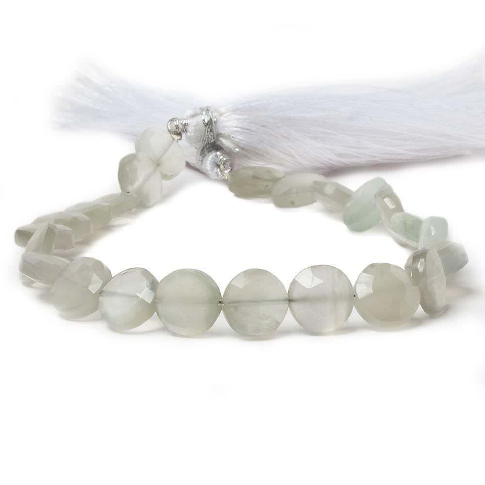 Light Grey Moonstone faceted coin beads 8 inch 23 pieces - The Bead Traders