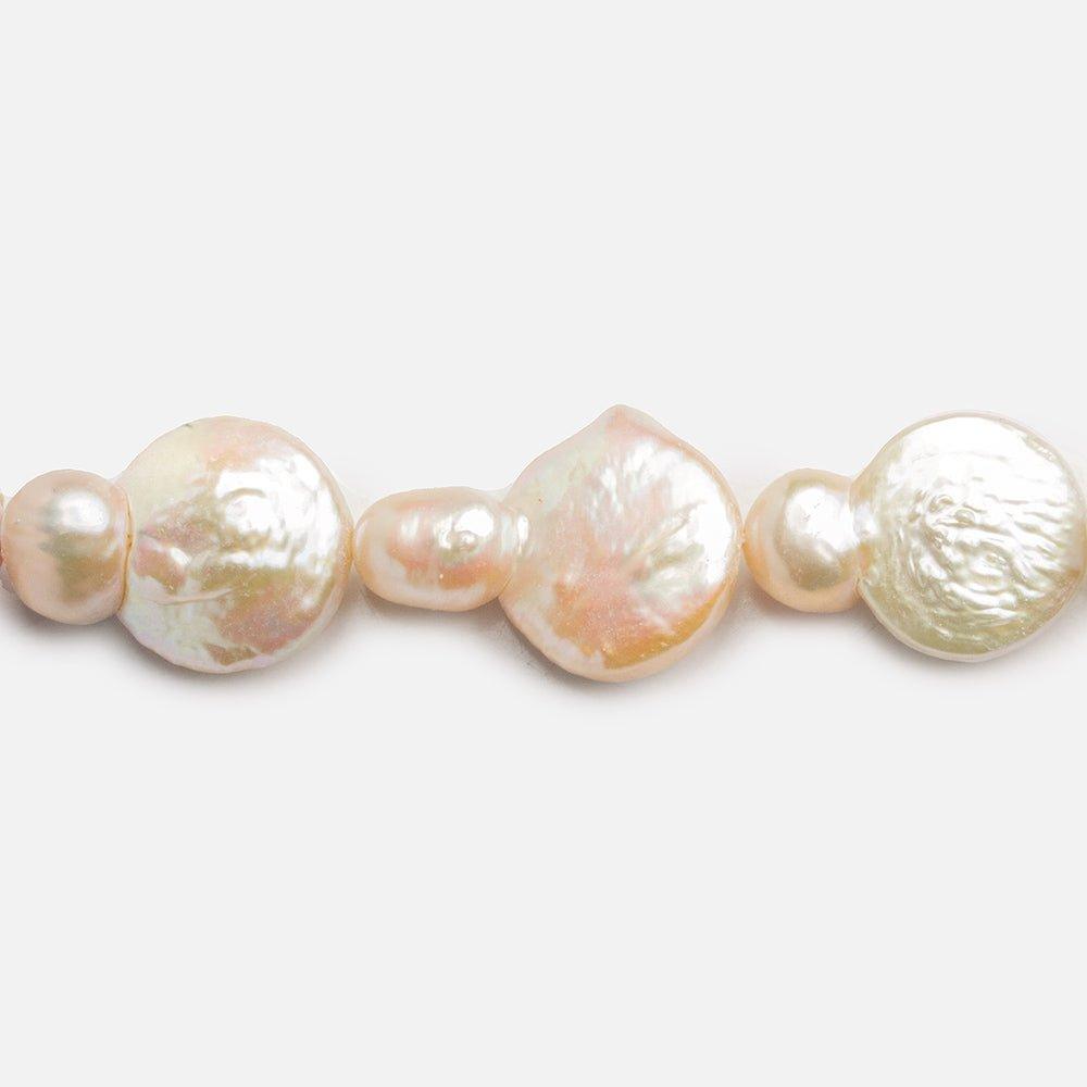 Light Peach Freshwater Double Coin Pearls 15 inch 17 pieces - The Bead Traders