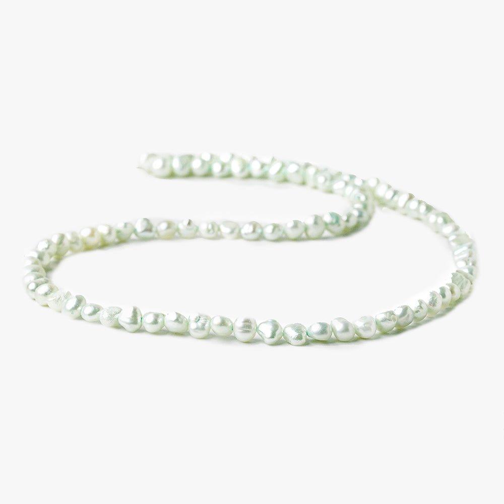 Light Pistachio Green Baroque Flat Freshwater Pearls 16 inch 87 pieces 5x4-6x4mm - The Bead Traders