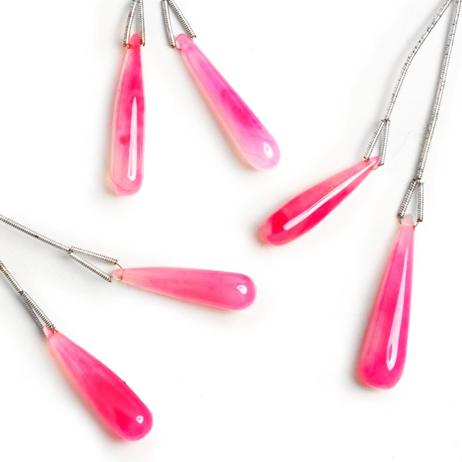 Lipstick Pink Chalcedony Teardrop Focal Bead 2 Pieces - The Bead Traders