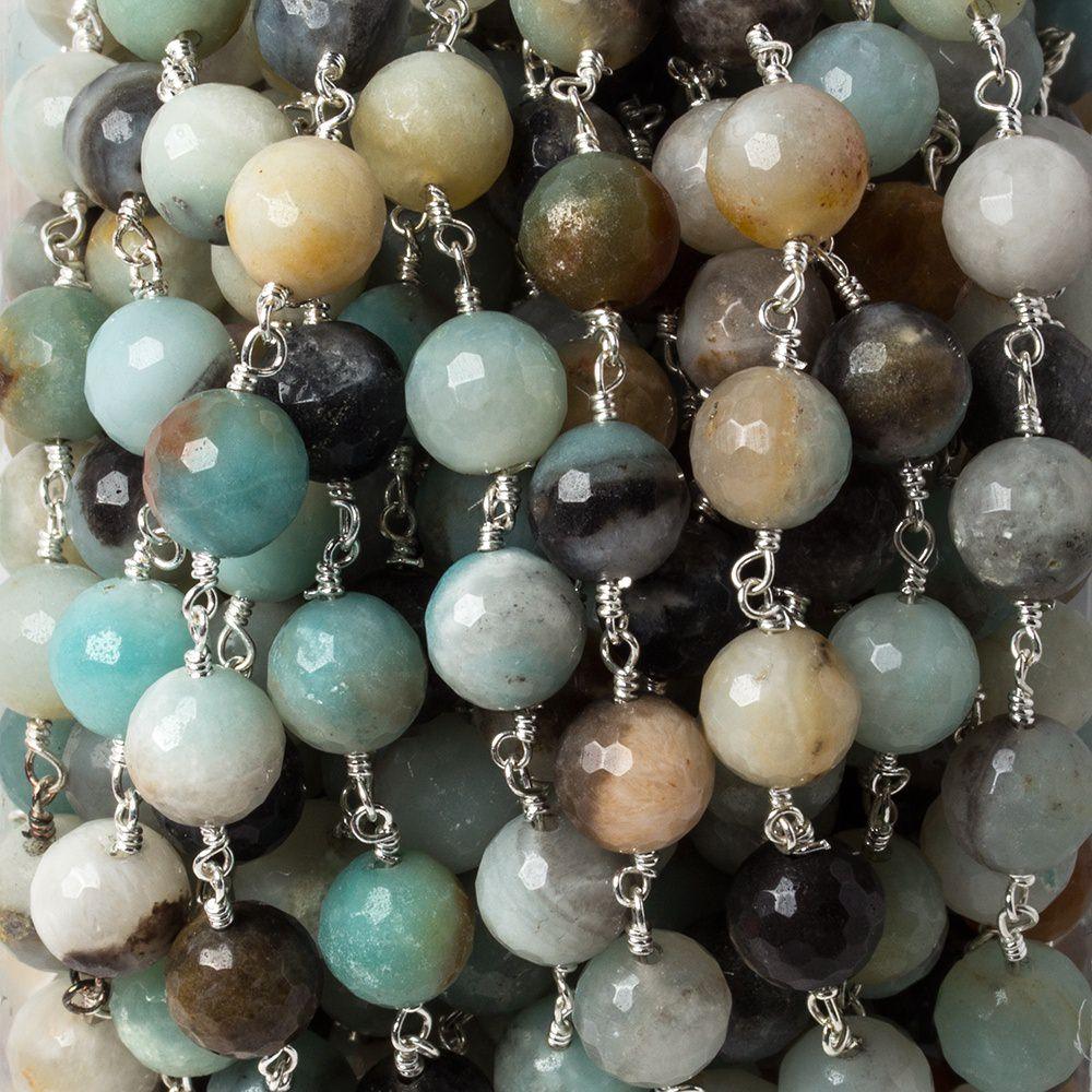 Lot - 8mm MultiColor Amazonite faceted round Silver chain by the foot 23 pieces - The Bead Traders