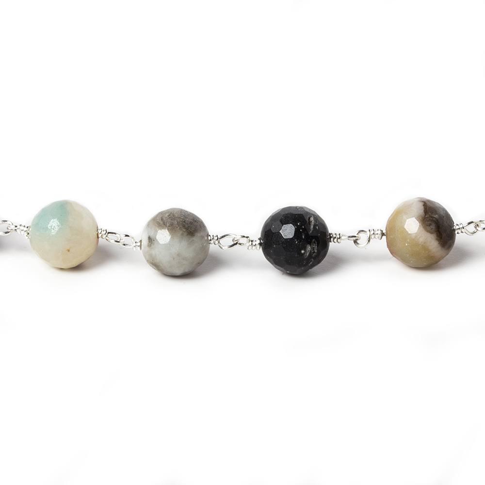 Lot - 8mm MultiColor Amazonite faceted round Silver chain by the foot 23 pieces - The Bead Traders