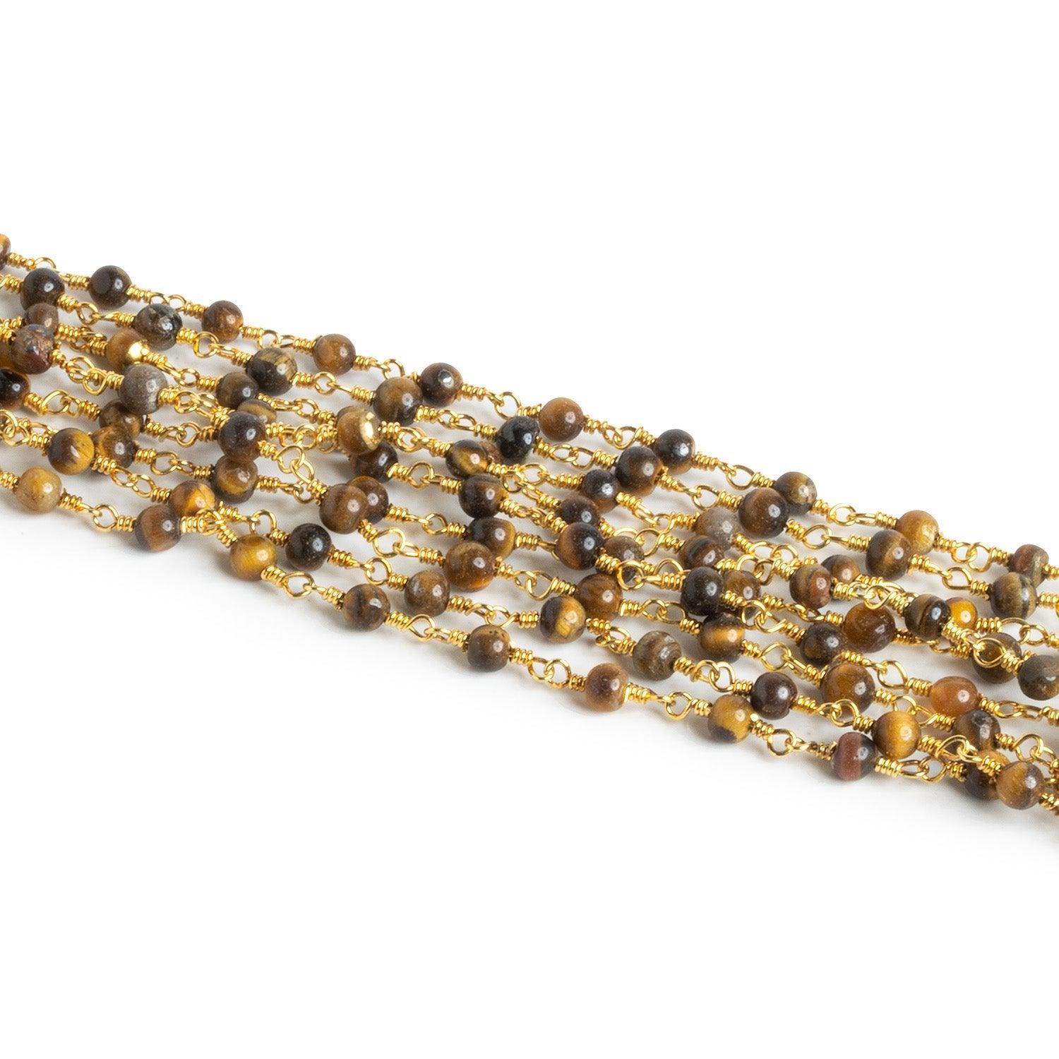 Lot of 18 - 4mm Tiger's Eye Round Gold Chain - The Bead Traders