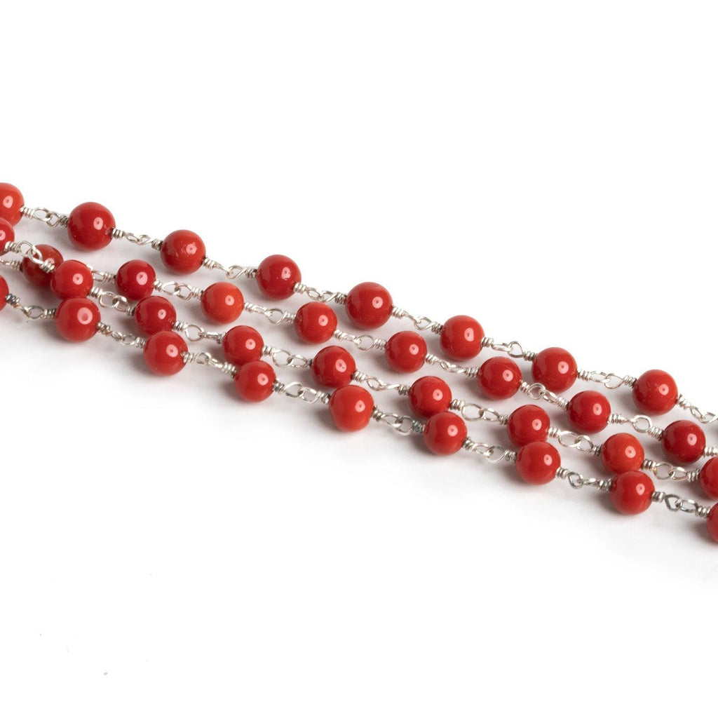 Lot of 4ft - 5-6mm Red Stone Silver Chain - The Bead Traders