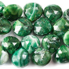 Marbled Green Agate Faceted Heart Beads 8 inch 41 pieces - The Bead Traders