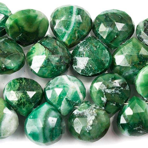 Marbled Green Agate Faceted Heart Beads 8 inch 41 pieces - The Bead Traders