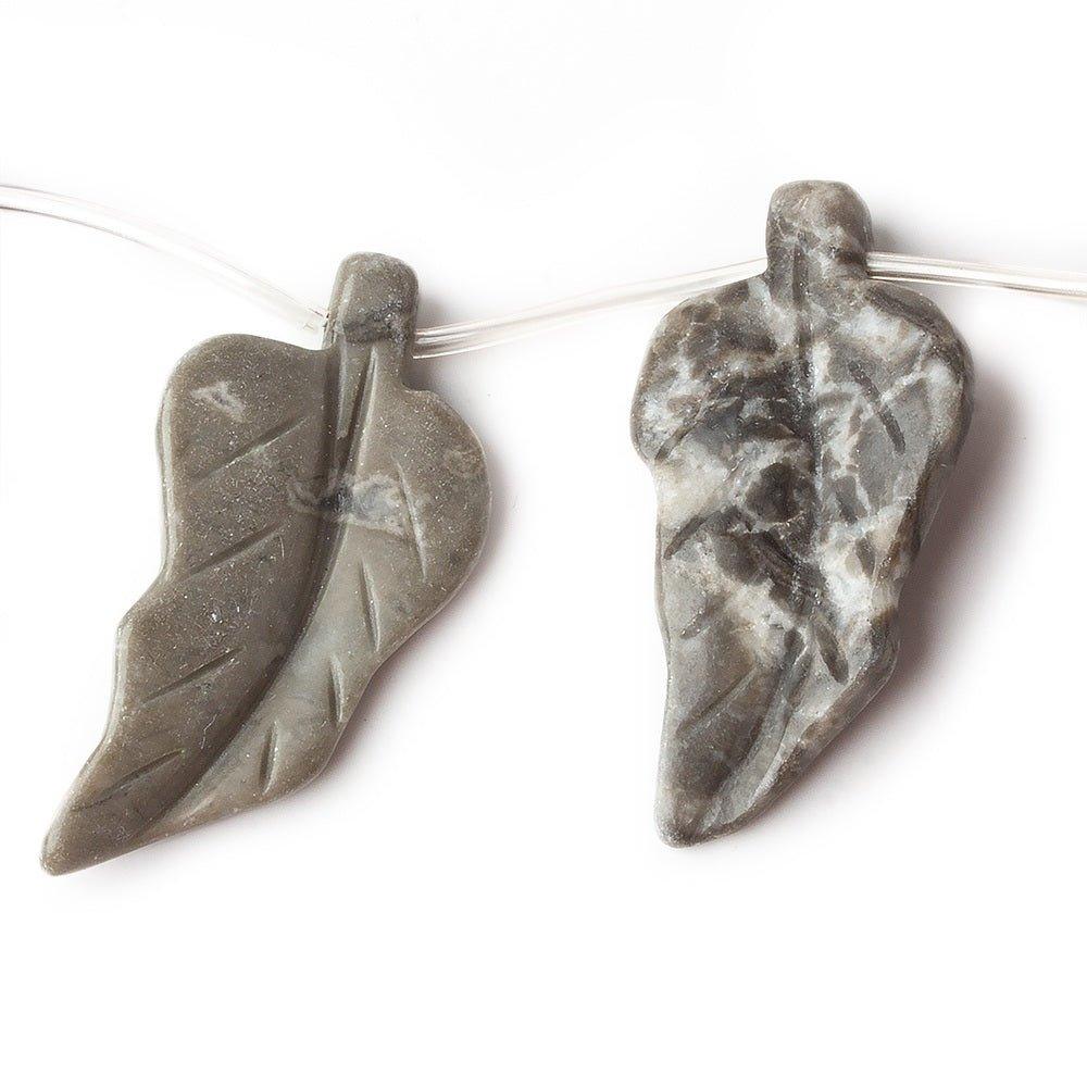 Marbled Grey Agate Beads Top Drilled Leaves 16 pieces - The Bead Traders