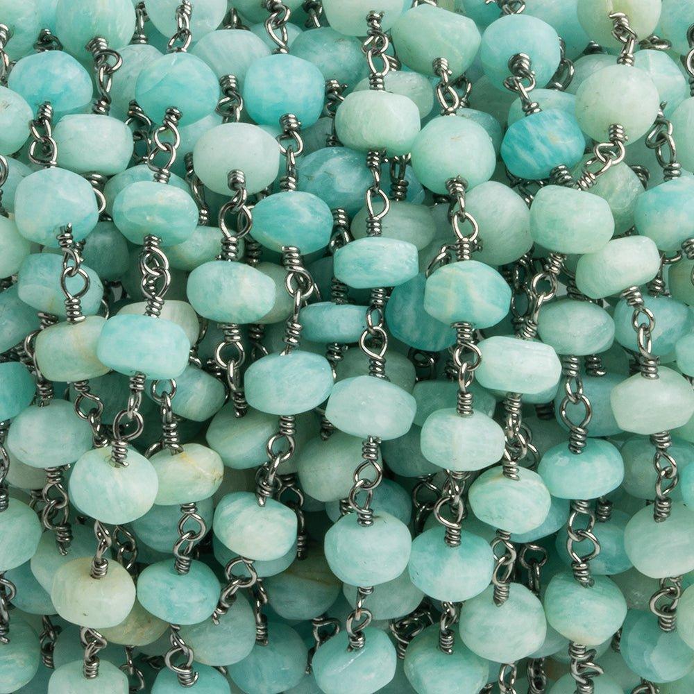 Matte Amazonite Rondelle Black Gold Chain by the Foot 32 Pieces - The Bead Traders