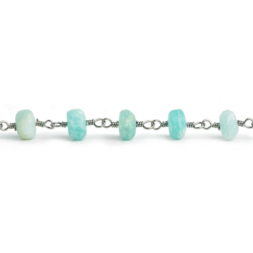 Matte Amazonite Rondelle Black Gold Chain by the Foot 32 Pieces - The Bead Traders