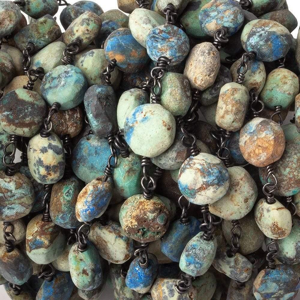 Matte Chrysocolla coins Black Gold plated Chain by the foot - The Bead Traders